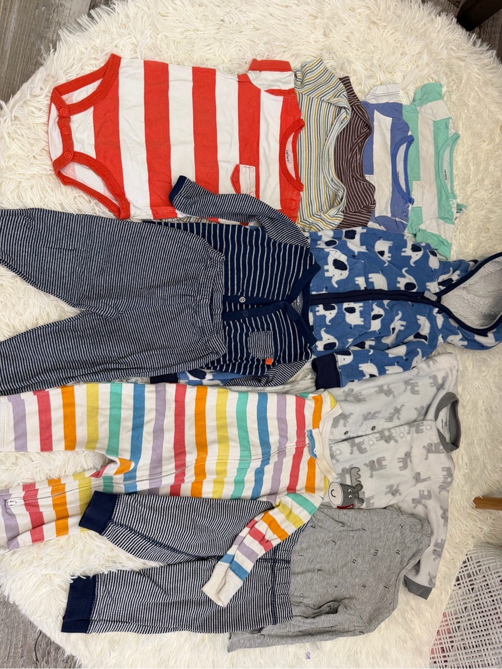 Mixed Baby Bodysuits & Sleepers - Colorful Stripes and Navy Prints